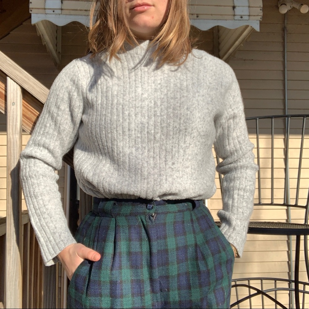 Chunky Gray Wool Mock Turtle Sweater